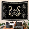 OSUNBD Nordic Vikings Tapestry, Small 7047 inches Soft Flannel, Vegvsir Symbol Twins Dragons Celtic Rune Scandinavian Aesthetic Mythology Tapestry Wall Hanging for Bedroom Living Room Decor