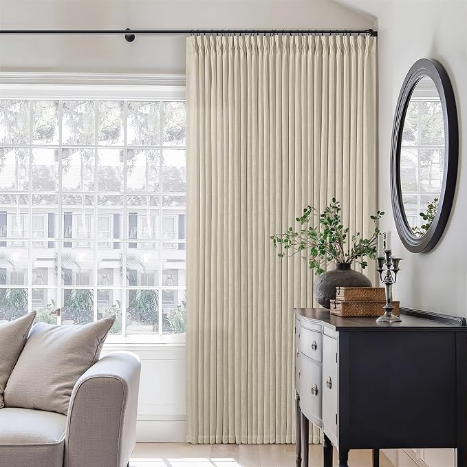 Beige Pinch Pleated Linen Curtains 126 Inches Long 2 Panels | Memory Training by Twodrapes