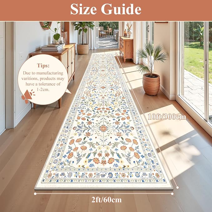 Yamaziot 2x10 Washable Hallway Runner Rug Non Slip Carpet, Colorful Beige | - Image 2