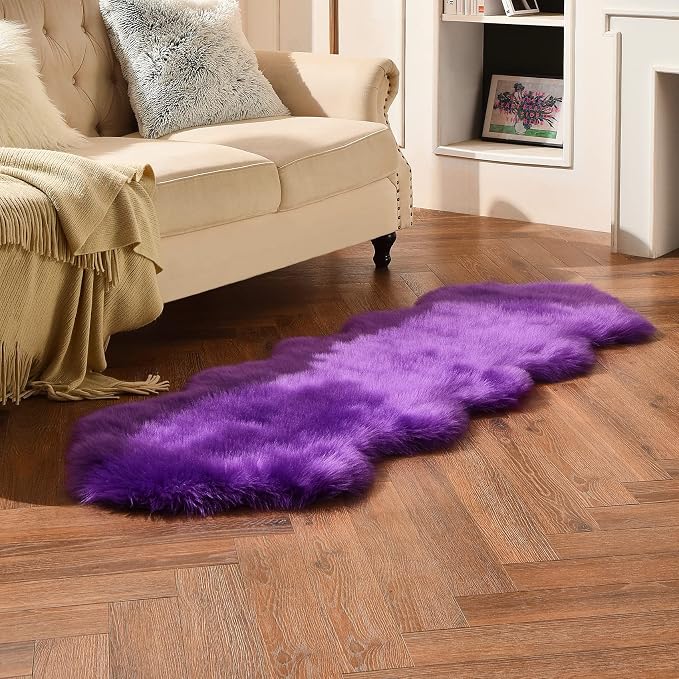 duduta Purple Faux Sheepskin Runner Rugs 2x6 ft, Fluffy Fur Couch Covers | Shag - Image 7