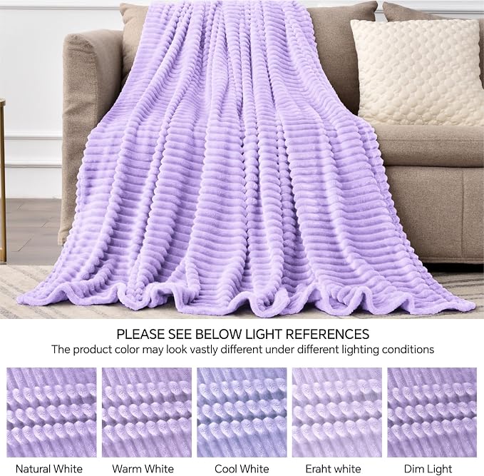 BEDELITE 3D Ribbed Pastel Lilac Fleece Twin Blanket - Image 5