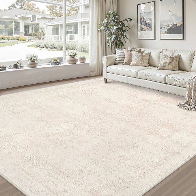 10x14 Area Rugs Living Room: Bedroom Neutral Washable Carpet Beige | Large - Image 9