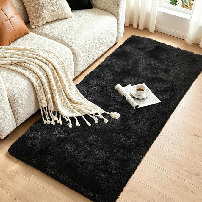 Noahas 2x5 Black Fluffy Soft Runner Rug Non-Slip - Image 3