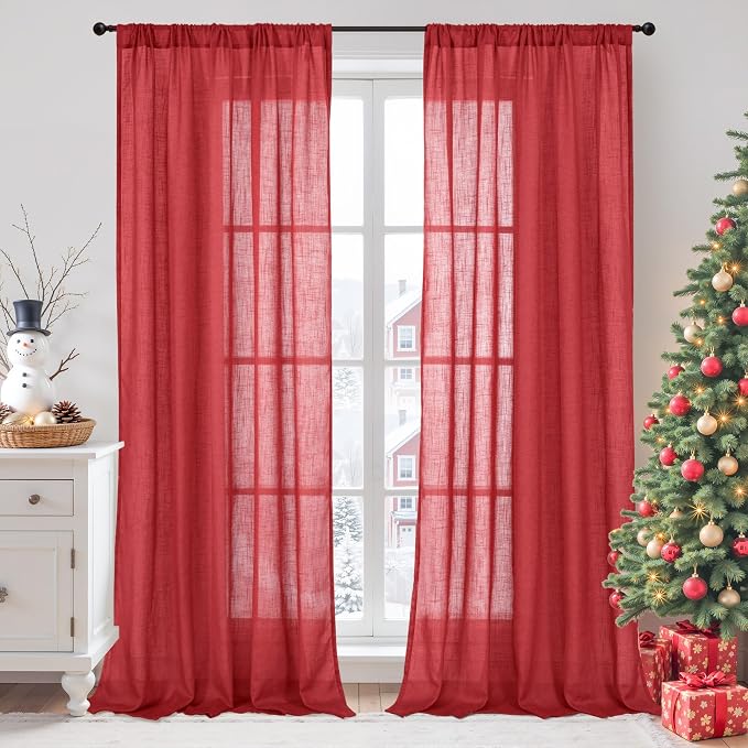 BGment Long Linen Semi Sheer Curtains 102 Inch Length by BGment