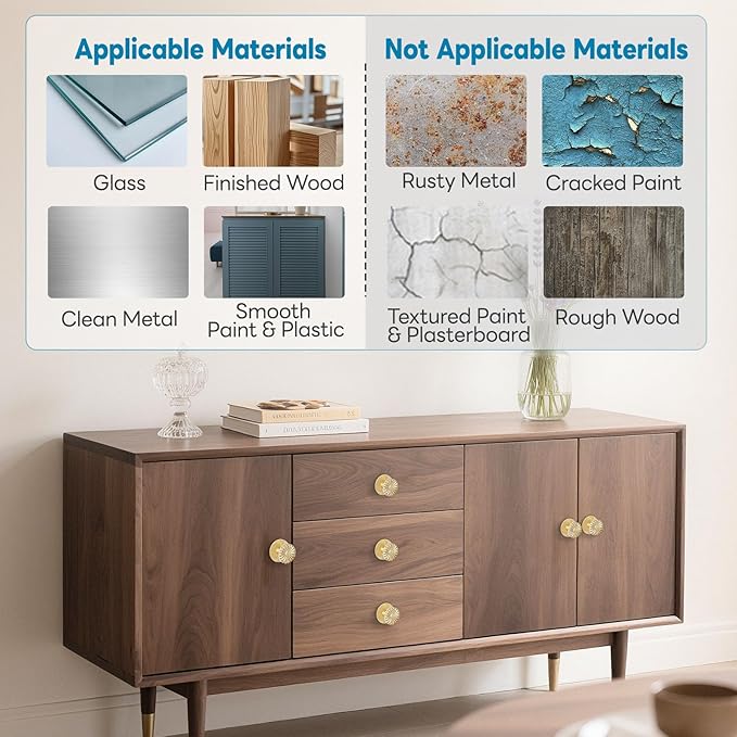 Self Adhesive Drawer Knobs, Self Stick Door Pull Handles, Zinc Alloy No Drilling Cabinet Knobs for Drawer, Closet, Window, Dresser, Sliding Barn/Glass Shower/Balcony Door (1, Gold)