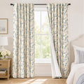 Blackout Vintage Floral Linen Curtains Blue on Beige 50×84 2 Panels | Elisa by Lazzzy