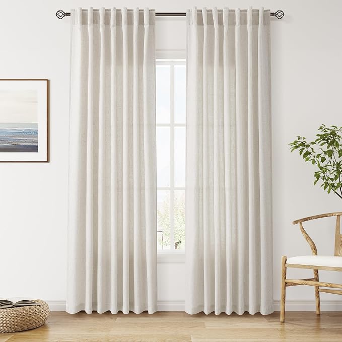Pearl White Linen Curtains 84 Inches Long by Nanspring