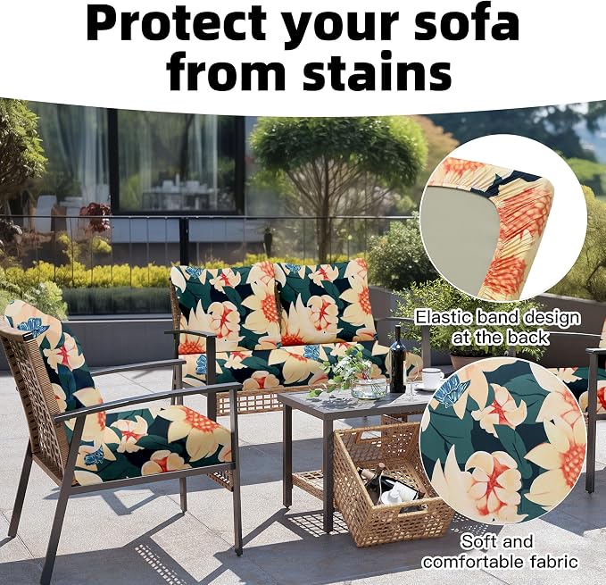8Pcs Outdoor Cushion Covers, Elastic Patio Cushion Covers | Washable, - Image 4
