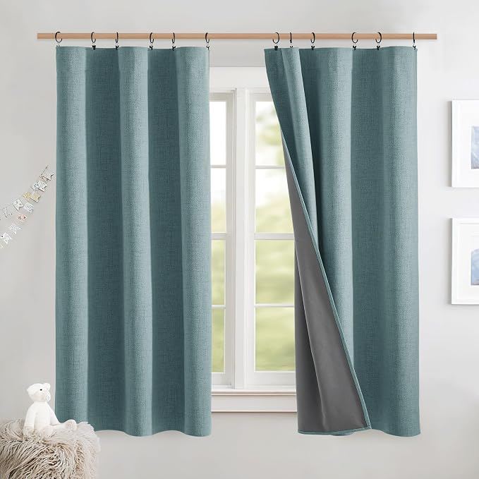 NICETOWN Skylark Blue Thick Linen Blend 100% Blackout Curtains - Image 2