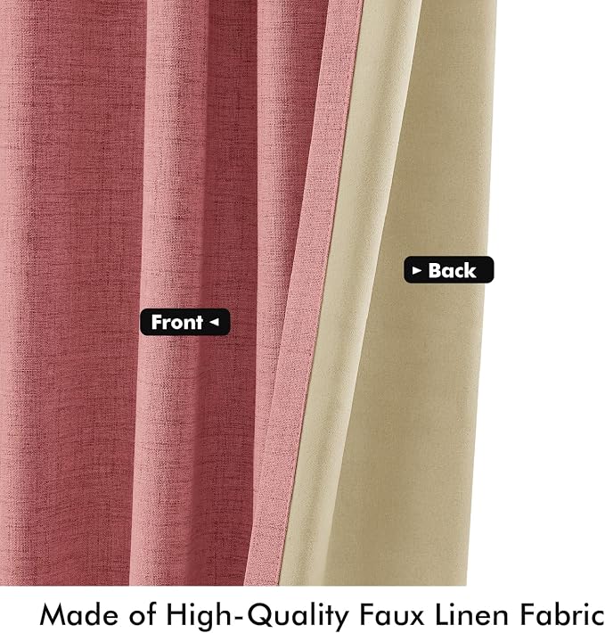 MIULEE 100% Blackout Linen Curtains 42 x 63 Inch Dusty Rose Pink 2 Panels | - Image 6