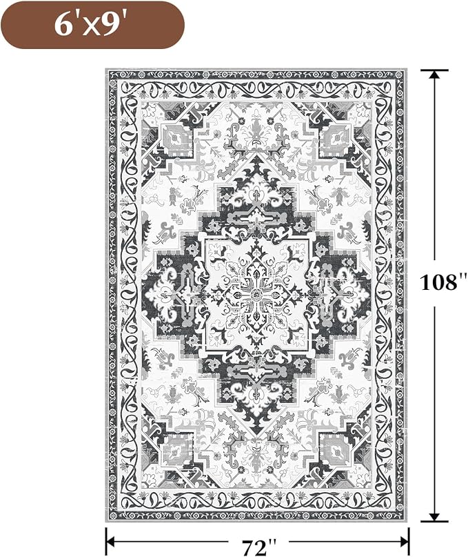 Rugflix 6x9 Area Rugs for Living Room, Washable Light Grey Large Rug | Machine - Image 2
