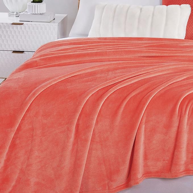 Walensee Fleece Blanket Plush Throw Fuzzy Lightweight (California King Size 108x102Coral) Super Soft Microfiber Cal King Size Flannel Blankets for Couch, Bed, Sofa Warm and Cozy for All Seasons
