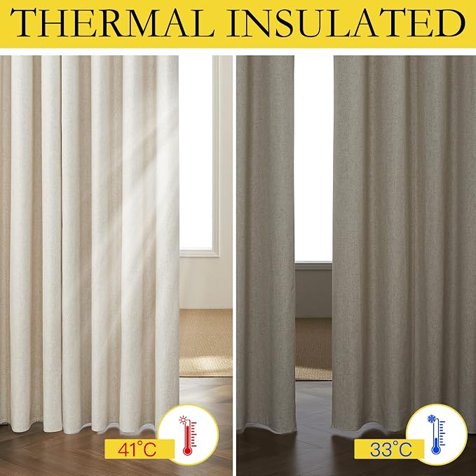 NICETOWN Natural Full Blackout Boho-Chic Linen Curtains 84 inch Long 2 Panels - Image 4