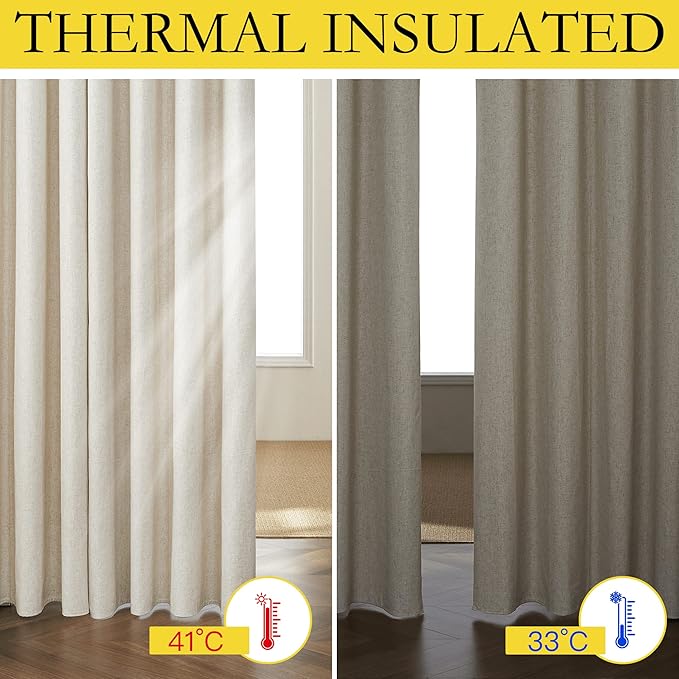NICETOWN Natural Full Blackout Back Tab Linen Curtains 84" Long 2 Panels - Image 5