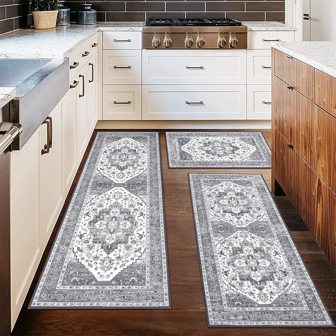 HEBE Boho Kitchen Rugs Set of 3, Non Slip Washable Kitchen Mats - Image 7