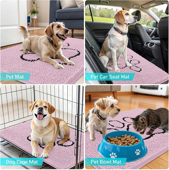 OLANLY Dog Door Mat for Muddy Paws 36x24, Paw Print Design Chenille Mud Mat | - Image 7