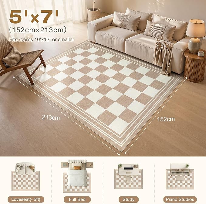 cotiled Boho 5x7 Area Rugs for Living Room: Soft Moroccan Washable Rug | Solve - Image 7