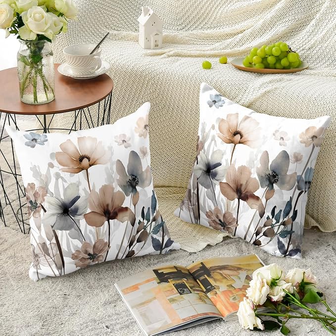 AVOIN colorlife Poppy Flowers Chinoiserie Pillow Covers 18x18 Inch Set of 2 | - Image 2
