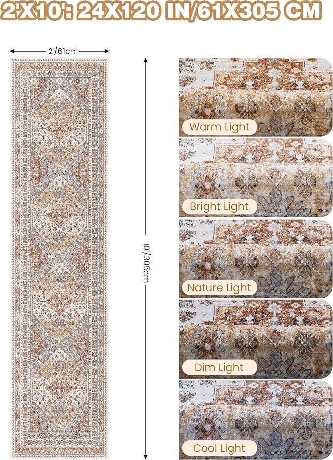 Runner Rug 2x10, Vintage Washable Rugs - Image 2