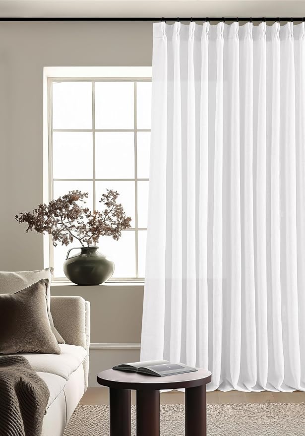 Snow White Pinch Pleat Semi Sheer Linen Curtains W70xL120 1 Panel | Light - Image 9