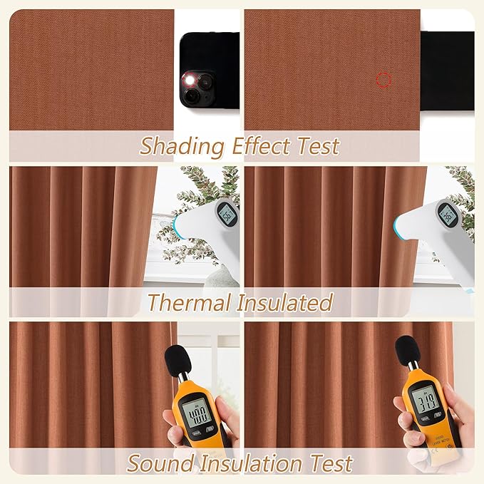 Terracotta 100% Blackout Linen Curtains 102 Inch Length 2 Panels Set Fall - Image 3
