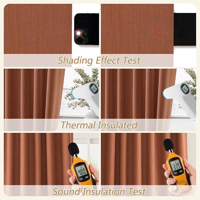 Terracotta 100% Blackout Curtains 108 Inch Length 2 Panels Set Fall Curtains - Image 5