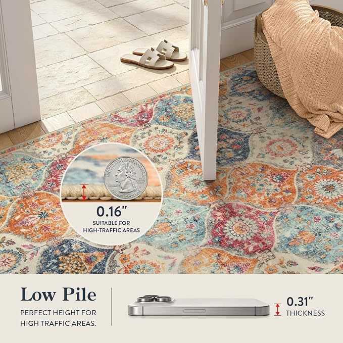 Lahome Round Moroccan Washable Rug, Soft Vintage Small Round Rug 3ft Non-Slip - Image 3