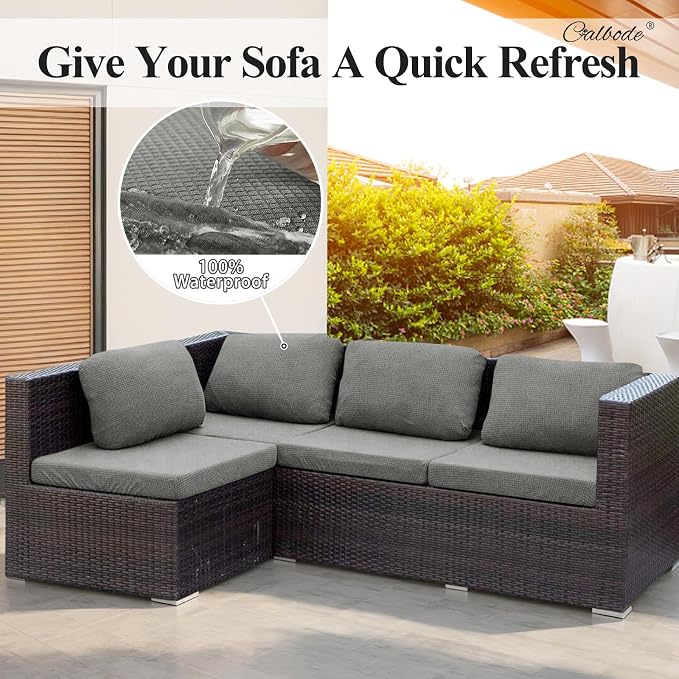 CALBODE 14Pcs Outdoor Stretch Cushion Covers, Waterproof Outdoor Chair Cushion - Image 4