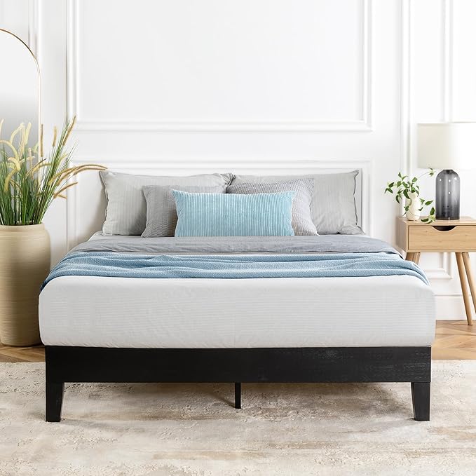 Mellow Naturalista Grand 12 Inch Solid Wood Platform Bed with Wooden Slats, Easy Assembly, King, Black