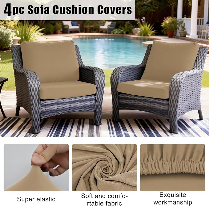 4Pcs Outdoor Cushion Covers, Elastic Patio Cushion Covers | Washable, - Image 4