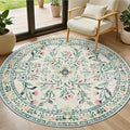 PLHXFR Round Area Rug Living Room: 4 ft Floral Washable Carpet Green Beige | by PLHXFRSoftAreaRugs