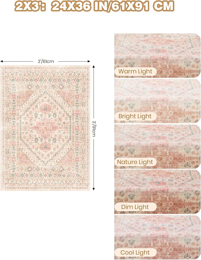 2x3 Entryway Rug Vintage Washable Rug Runner - Image 2