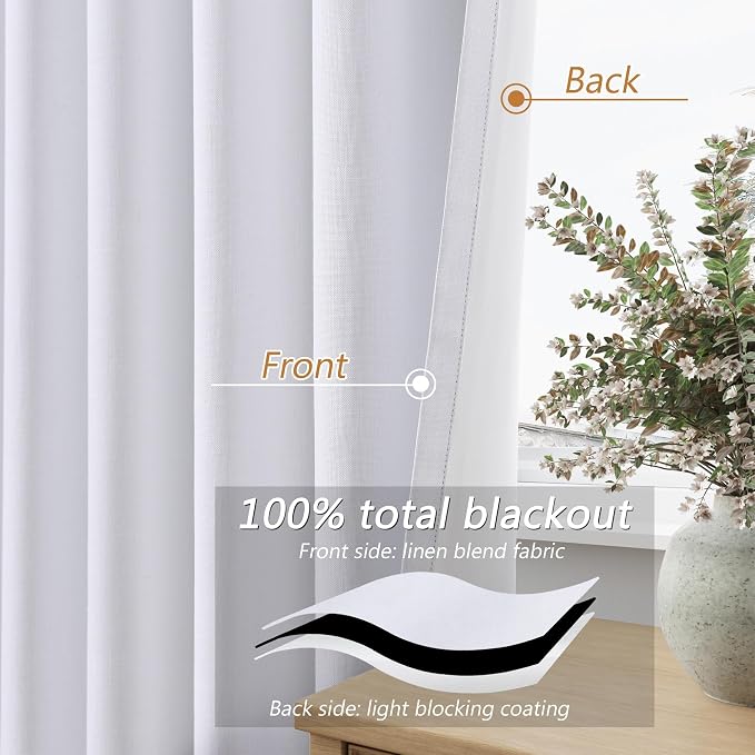 White 100% Blackout Curtains 45 Inch Length 2 Panels Set - Image 3