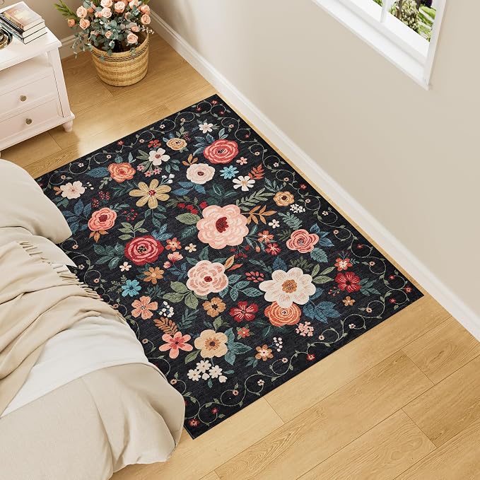 DUKINO 3x4 Area Rug, Floral Washable Rug - Image 3