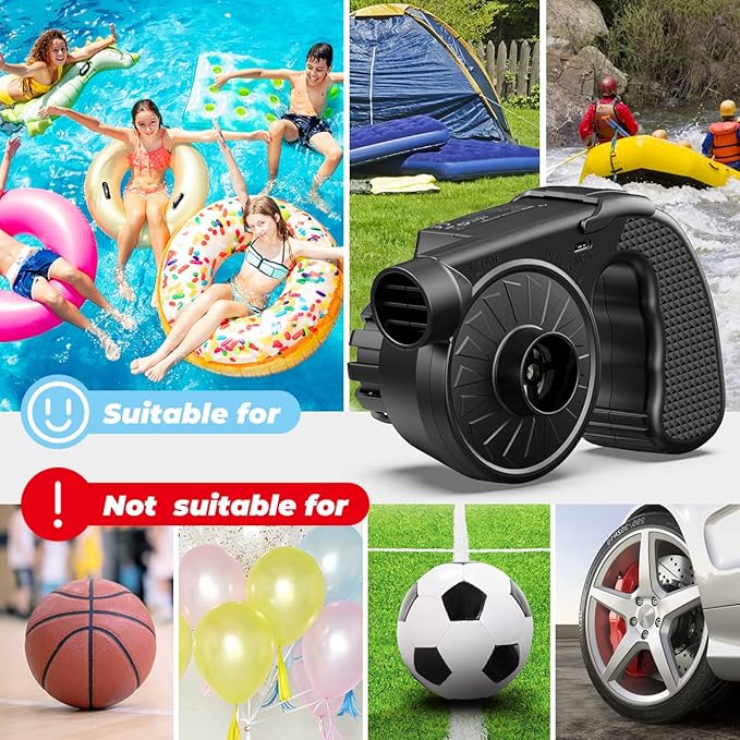 Portable Electric Air Mattress Pump, Rechargeable 4000mAh Battery Air Pump - Quick-Fill Air Inflator Deflator for Outdoor Camping Inflatable Bed Pool Boat Float Raft Swimming Rings Snow Tube