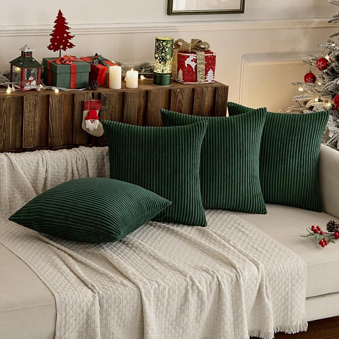 MIULEE Soft Corduroy Decorative Throw Pillow Covers Army Green 18x18 | Set of 4 - Image 3