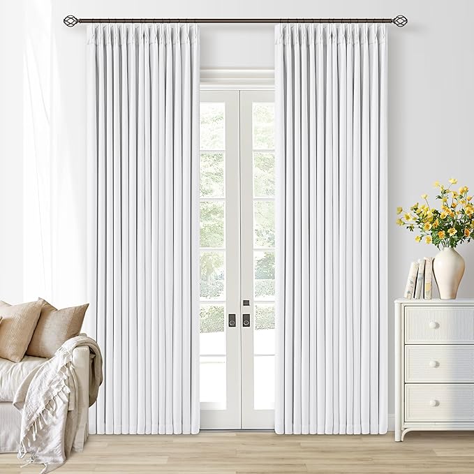 Snow White Pleated Linen 100% Blackout Curtains 86 Inches Long | Pinch Pleat by Twodrapes