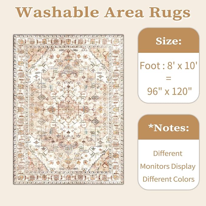 SERISSA 8x10 Washable Non Slip Boho Area Rug - Image 6