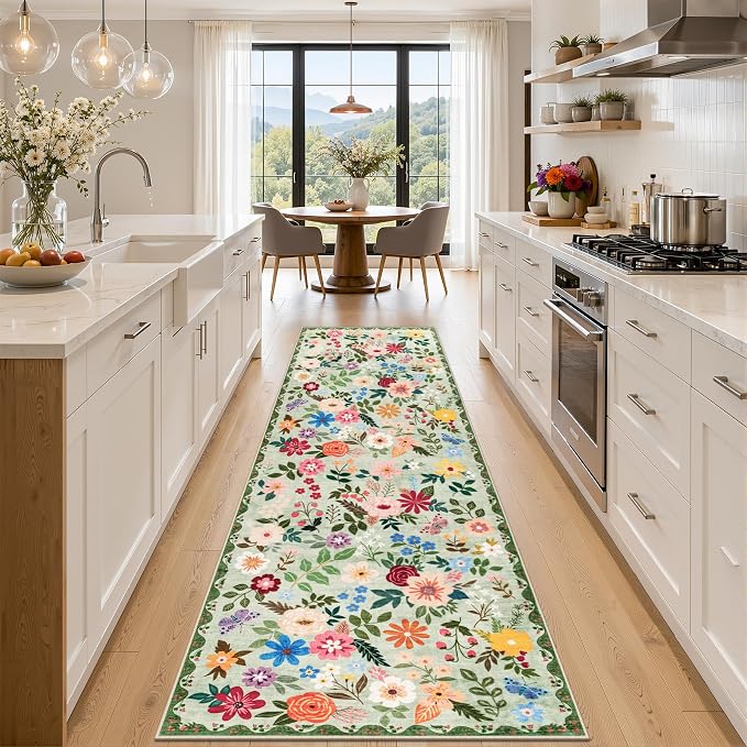 PLHXFR 3x10 Washable Runner Rug：Floral Indoor Kitchen Soft Carpet Green | by PLHXFRSoftAreaRugs