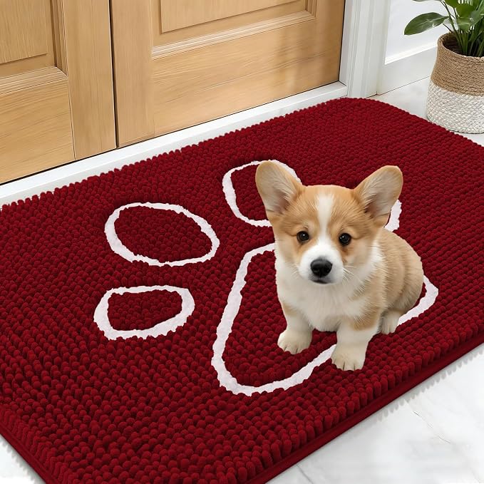 OLANLY Dog Door Mat for Muddy Paws 24x16, Paw Print Design Chenille Mud Mat | by OLANLY