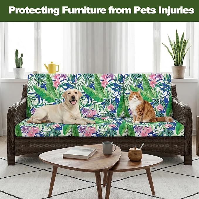 CALBODE 14 Pcs Stretch Sofa Chair Seat Cushion Covers, Tropical Plant | Washable - Image 6