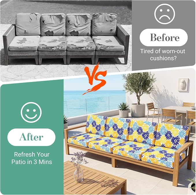 8Pcs Patio Cushion Covers Stretch Outdoor Furniture Protector Slipcovers | - Image 4