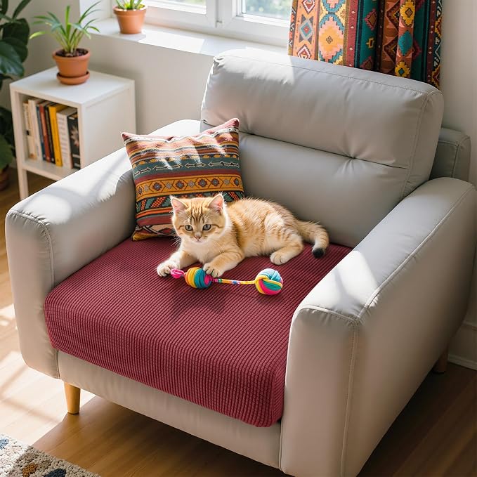 Hokway Couch Cushion Covers Christmas Wine Red Stretch Cushion Covers Sofa Seat - Image 6