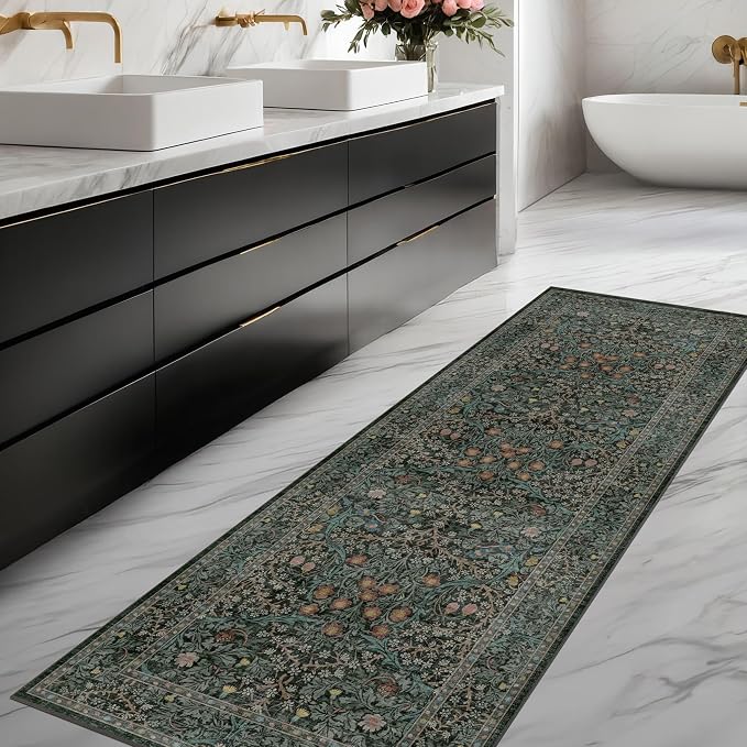 Dark Green 2x5 Runner Rug Non Slip Washable - Image 9