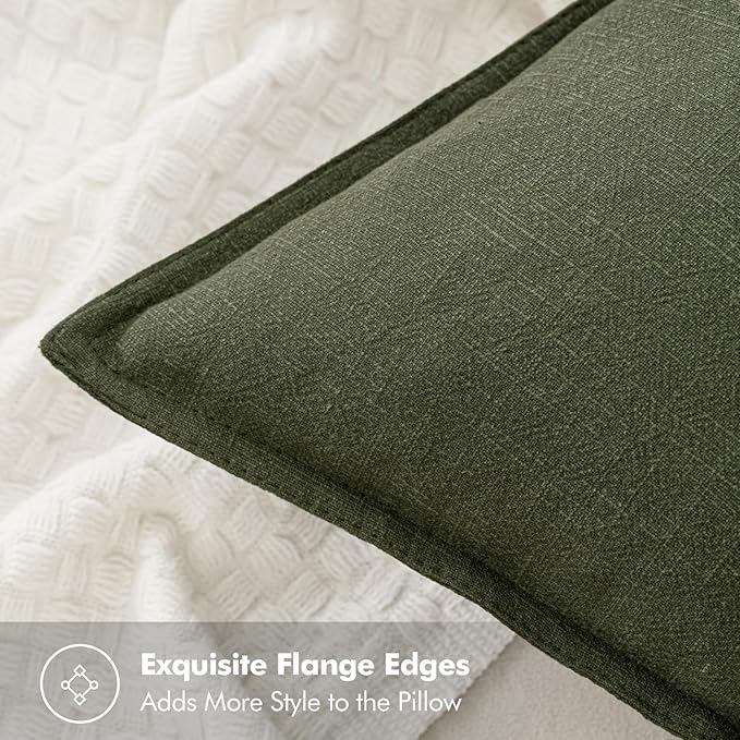 MIULEE Decorative Linen Pillow Covers 18x18 Inch Dark Olive Green | Boho - Image 2