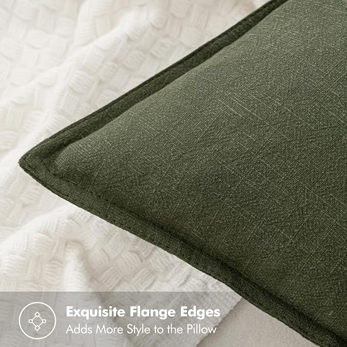 MIULEE Decorative Linen Lumbar Pillow Cover 12x20 Inch Dark Olive Green | Boho - Image 5