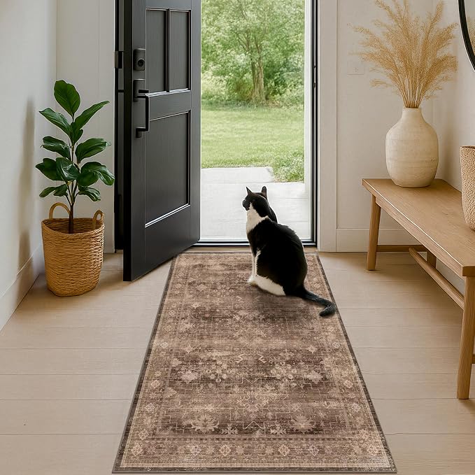 Brown Boho Washable Entry Rug, 3x4 Rugs - Image 6