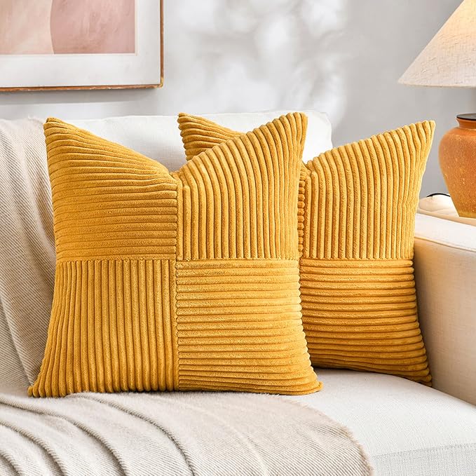 Fancy Homi 2 Packs Gold Yellow Samll Decorative Throw Pillow Covers 12x12 Inch by Fancy+Homi