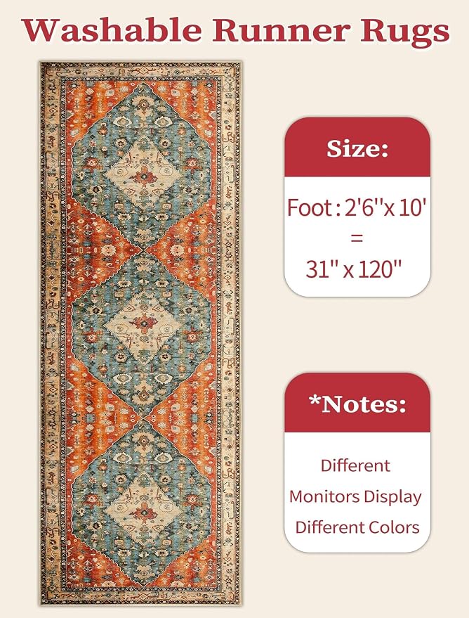 SERISSA 2'6"x10' Washable Non Slip Boho Runner Rug - Image 6
