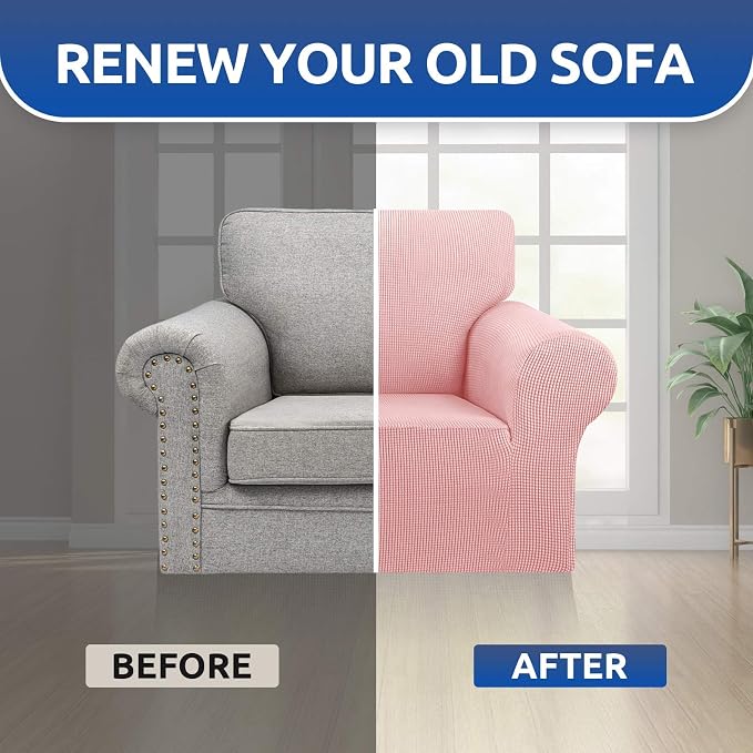 Stretch Chair Sofa Slipcover, Single Couch Cover, Dusty Pink | 1-Piece Washable - Image 7